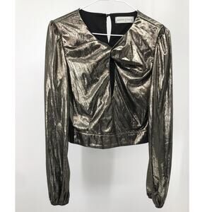 Pants Store Gold Lame Long Puff Sleeve Crop Top Womens S